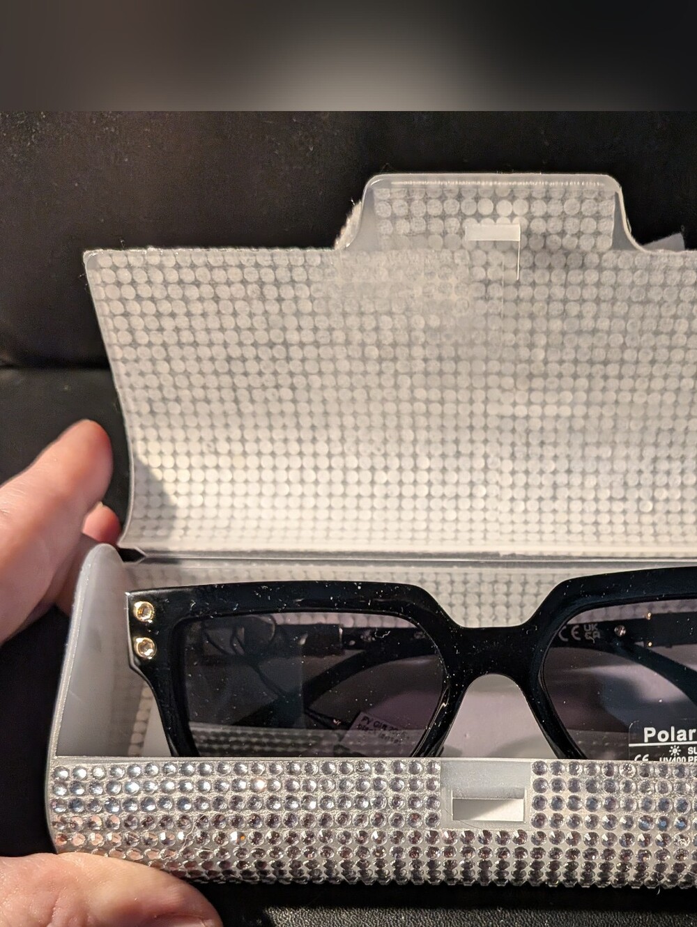 Fifth Avenue Women's Black Polarized Square Sunglasses with Rhinestone Case